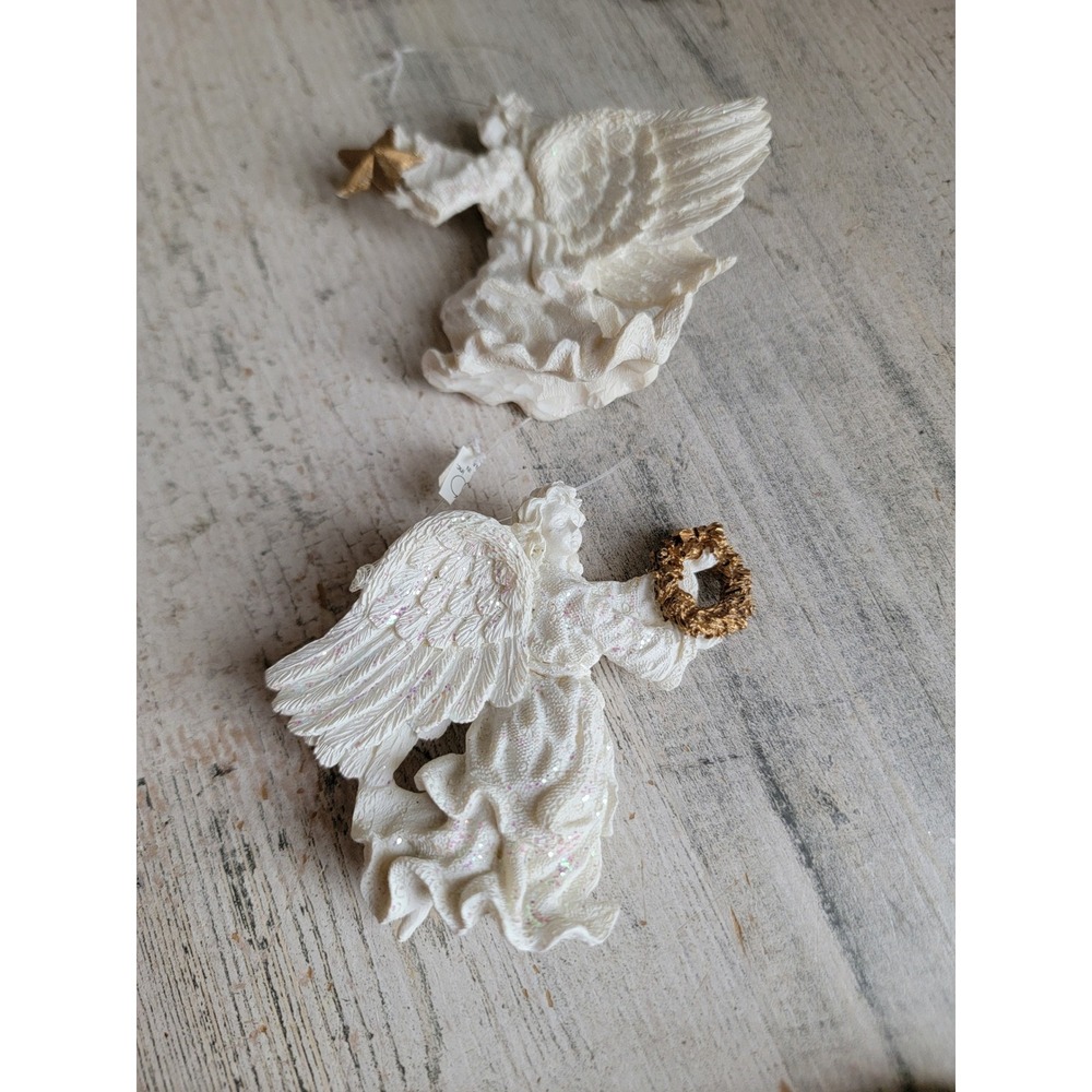 Dept 56 Vintage white cherub angel ornament Xmas wreath Star set home